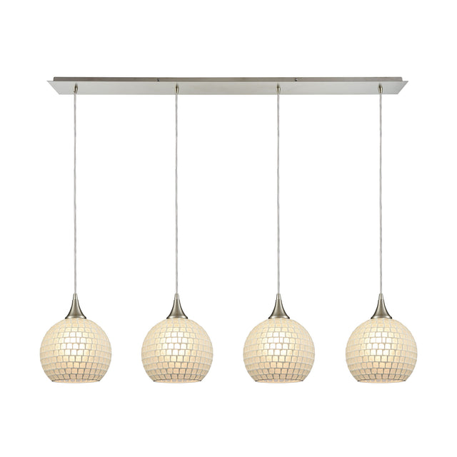 Elk 529-4LP-WHT Fusion 4-Light Linear Pendant Fixture in Satin Nickel with White Mosaic Glass