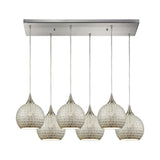Elk 529-6RC-SLV Fusion 6-Light Rectangular Pendant Fixture in Satin Nickel with Silver Mosaic Glass