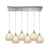 Elk 529-6RC-WHT Fusion 6-Light Rectangular Pendant Fixture in Satin Nickel with White Mosaic Glass