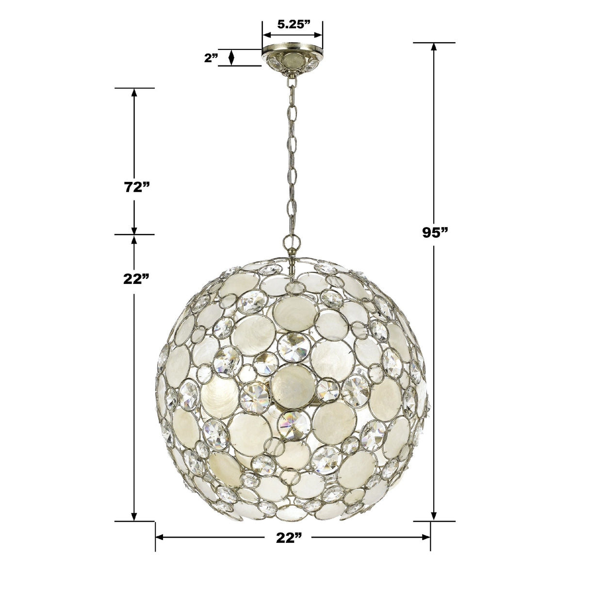 Palla 6 Light Antique Silver Sphere Chandelier 529-SA