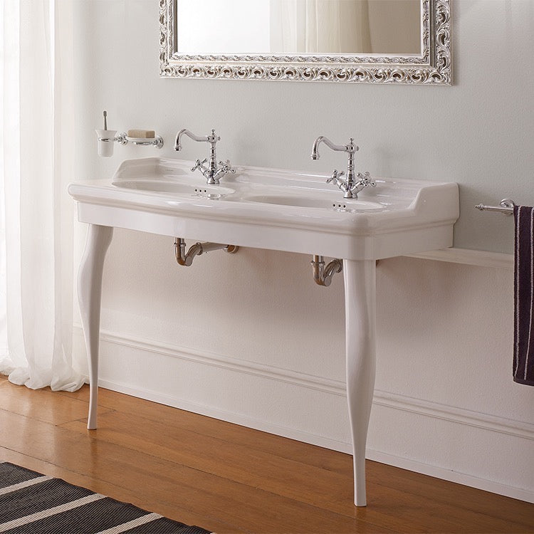 Double Basin Ceramic Console Sink and Ceramic Legs, 50"