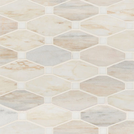 Angora elongated octagon 11.81X13.4 polished marble mesh mounted mosaic tile SMOT-ANGORA-OCTELP product shot multiple tiles angle view