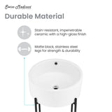 Monaco 16.5" Round Console Sink, White Basin Matte Black Legs