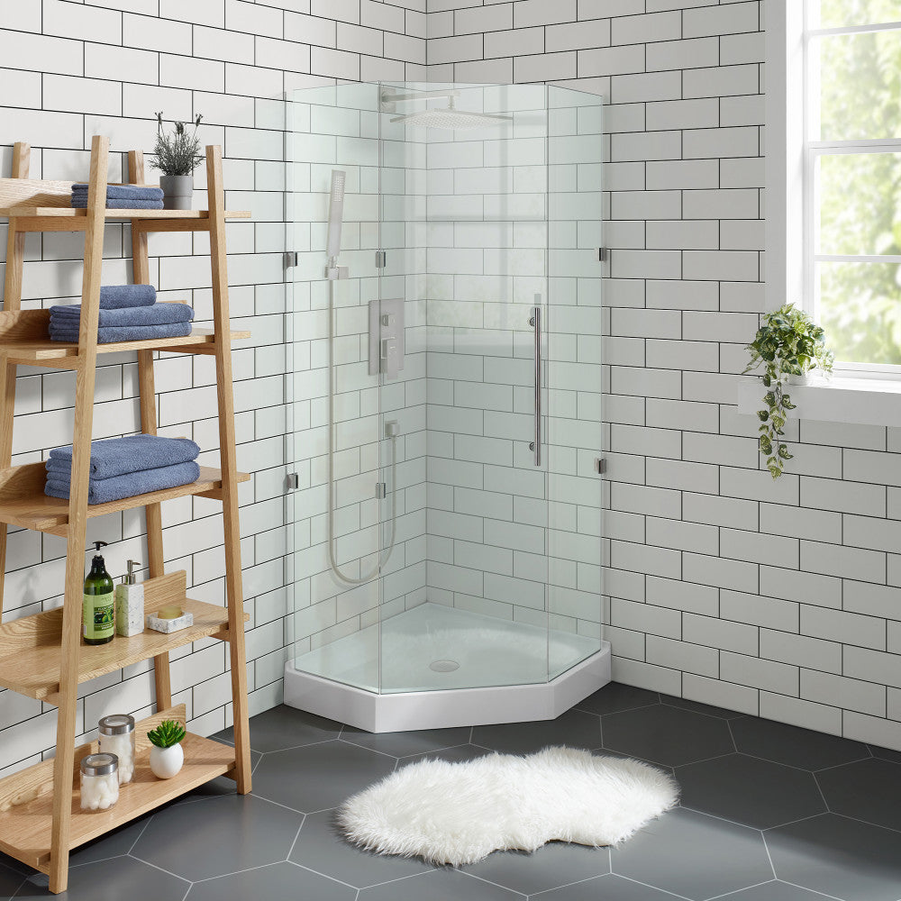 Voltaire 42 x 42 Acrylic White, Single-Threshold, Center Drain, Neo-angle Shower Base