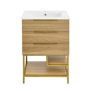 Carre 24" Freestanding Bathroom Vanity in Golden Oak with Sink Top