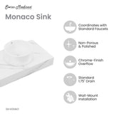 Monaco 36" Floating Bathroom Shelf with Vessel Sink in White Marble