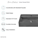 Lisse 16" Square Concrete Vessel Bathroom Sink in Dark Grey