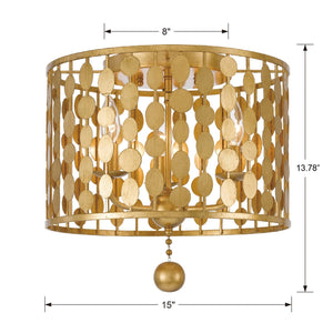 Layla 3 Light Antique Gold Flush Mount 544-GA