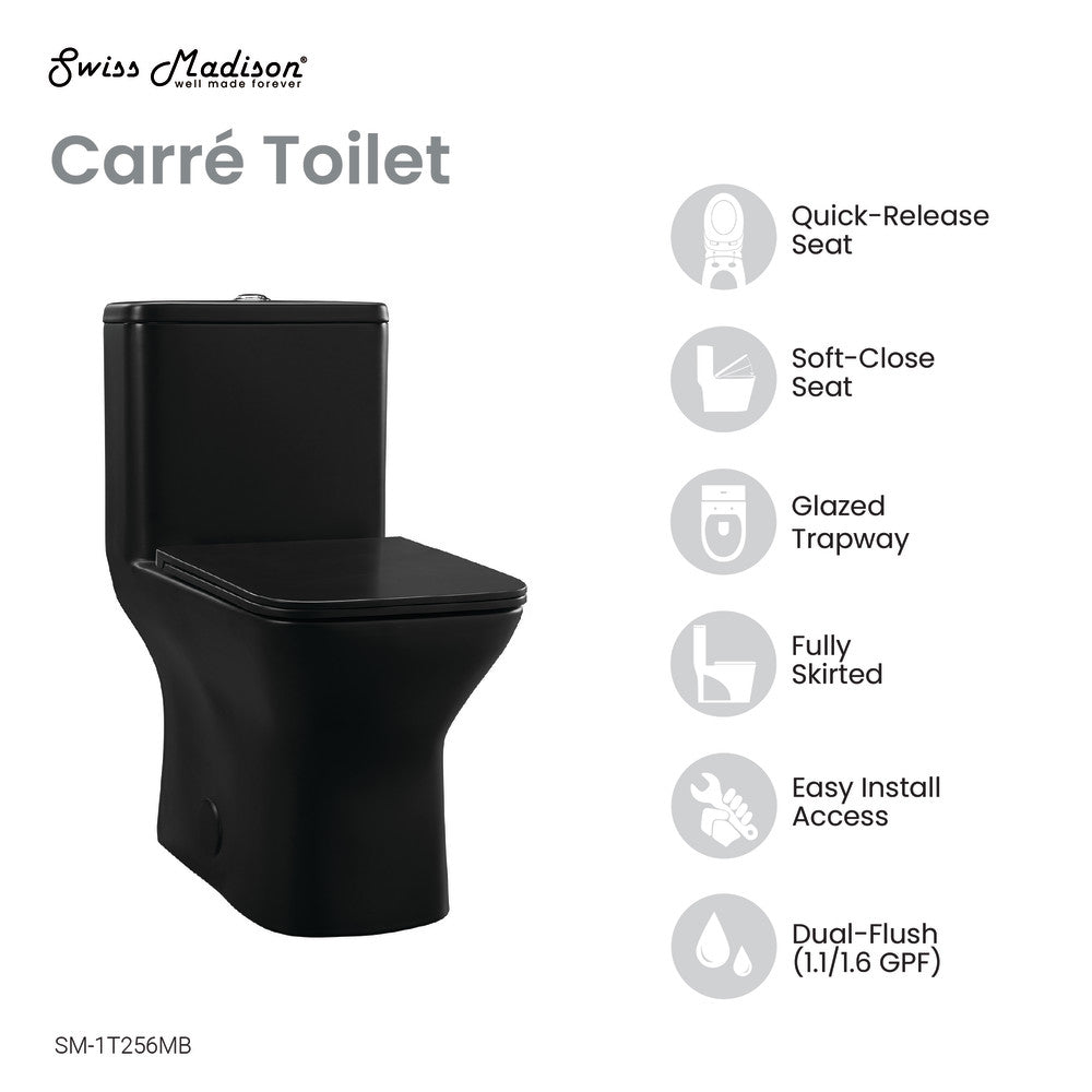 Carre One-Piece Square Toilet Dual-Flush in Matte Black 1.1/1.6 gpf