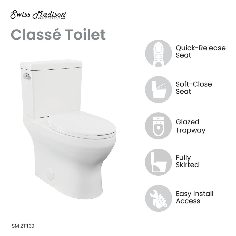 Classe Two-Piece Elongated Left Side Flush Handle Toilet 1.28 gpf