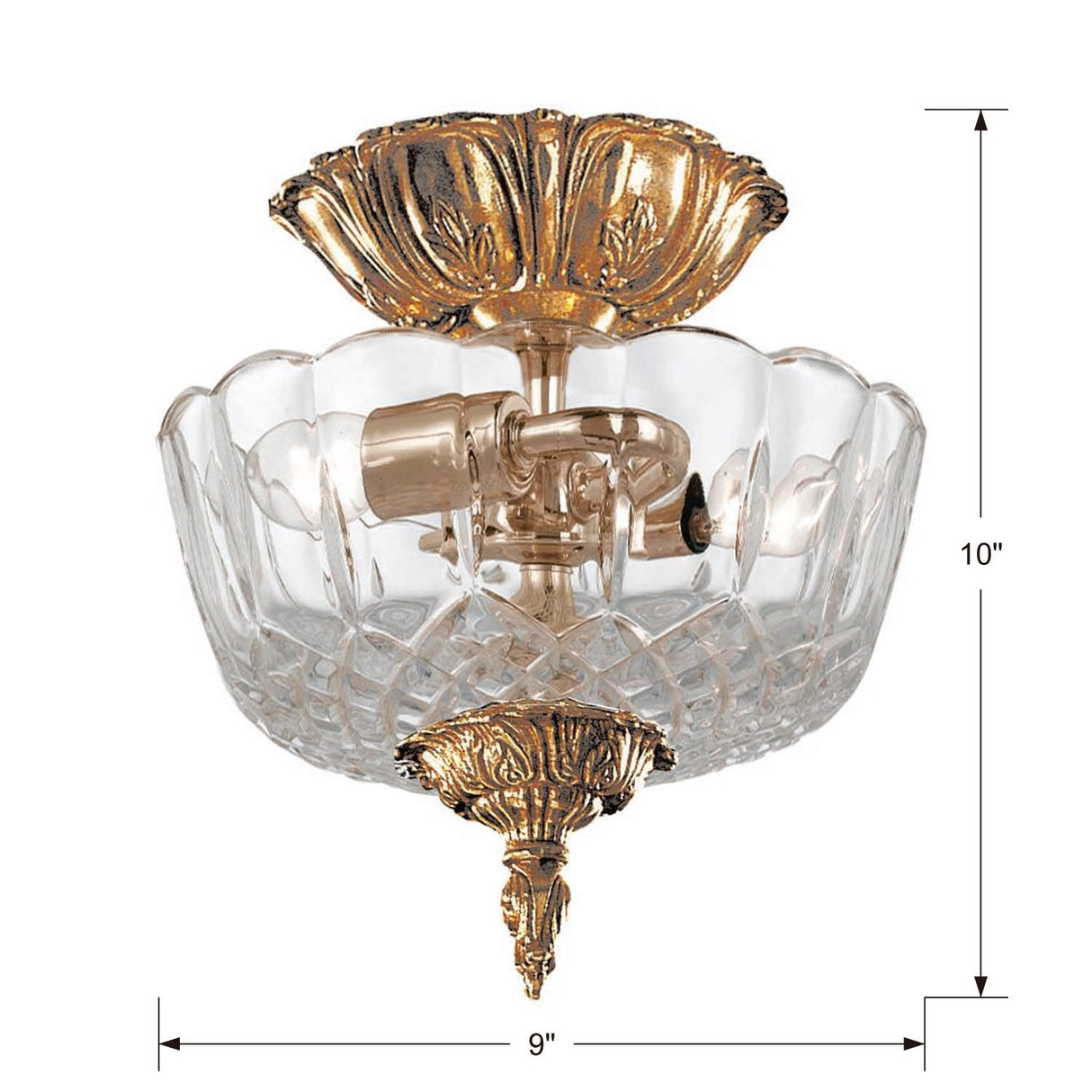 Crystorama 2 Light Olde Brass Crystal Semi Flush Mount 55-CT-OB