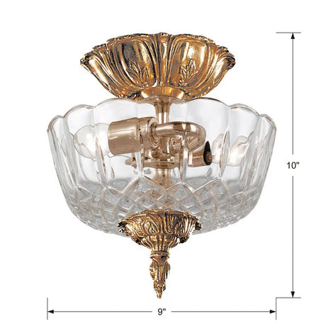 Crystorama 2 Light Olde Brass Crystal Semi Flush Mount 55-CT-OB