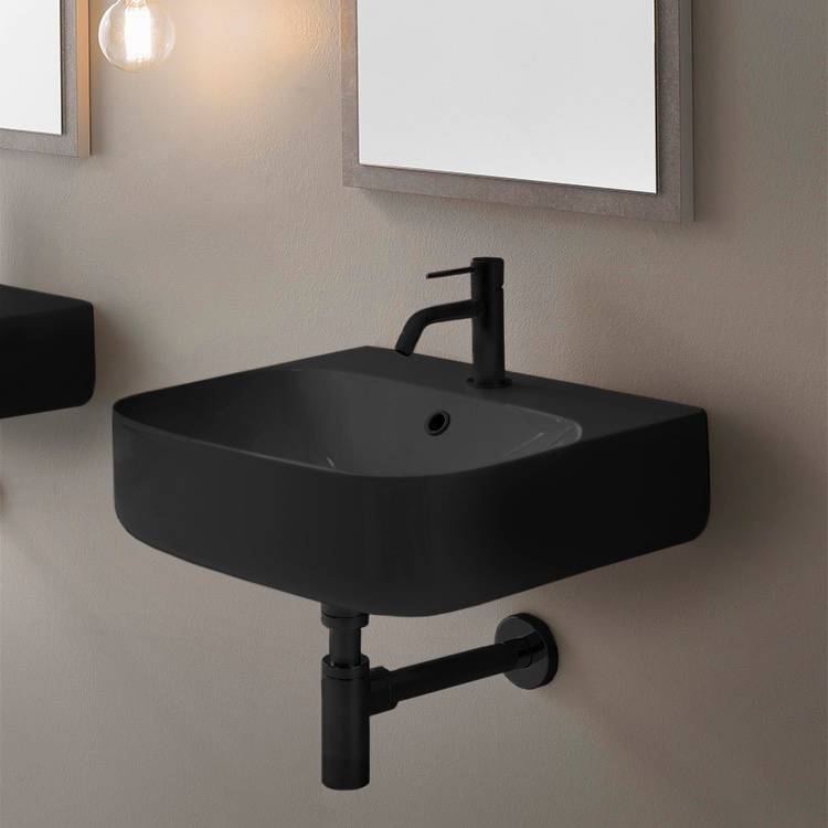 Round Matte Black Ceramic Wall Mount Sink