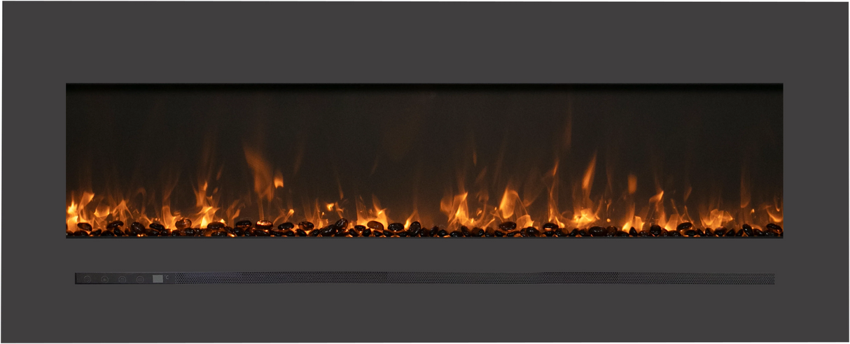 Amantii WM-FML-60-6623-STL Wall Mount / Flush Mount - 60" Electric Fireplace with a Steel Surround and Glass Media