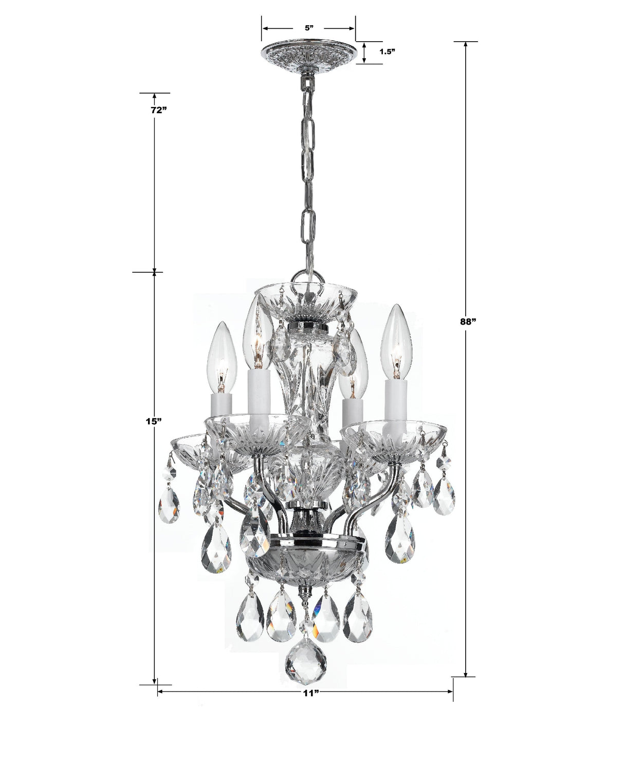 Traditional Crystal 4 Light Clear Italian Crystal Polished Chrome Mini Chandelier 5534-CH-CL-I