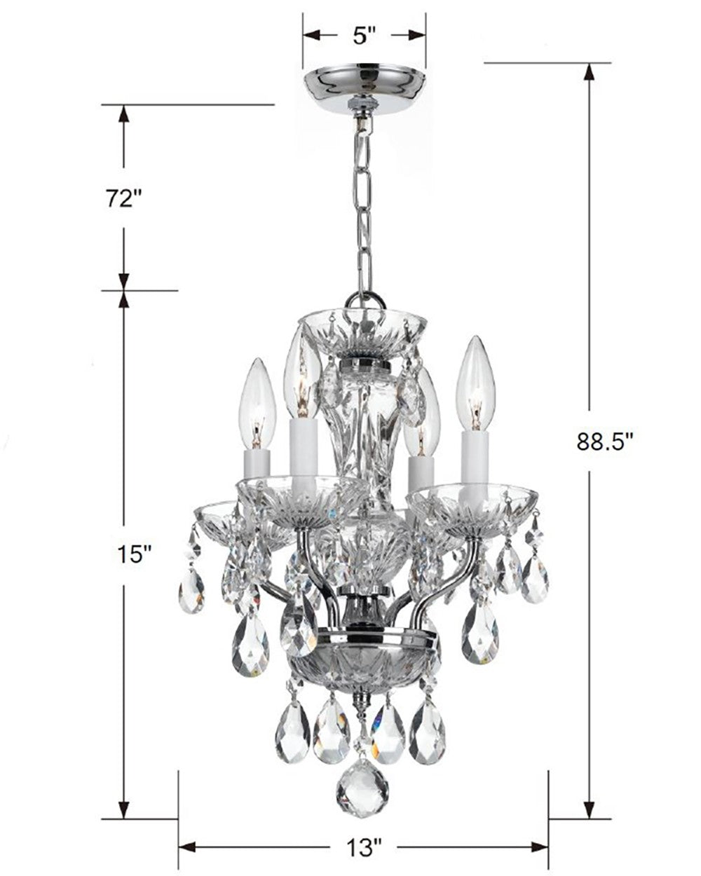 Traditional Crystal 4 Light Swarovski Strass Crystal Polished Chrome Mini Chandelier 5534-CH-CL-S