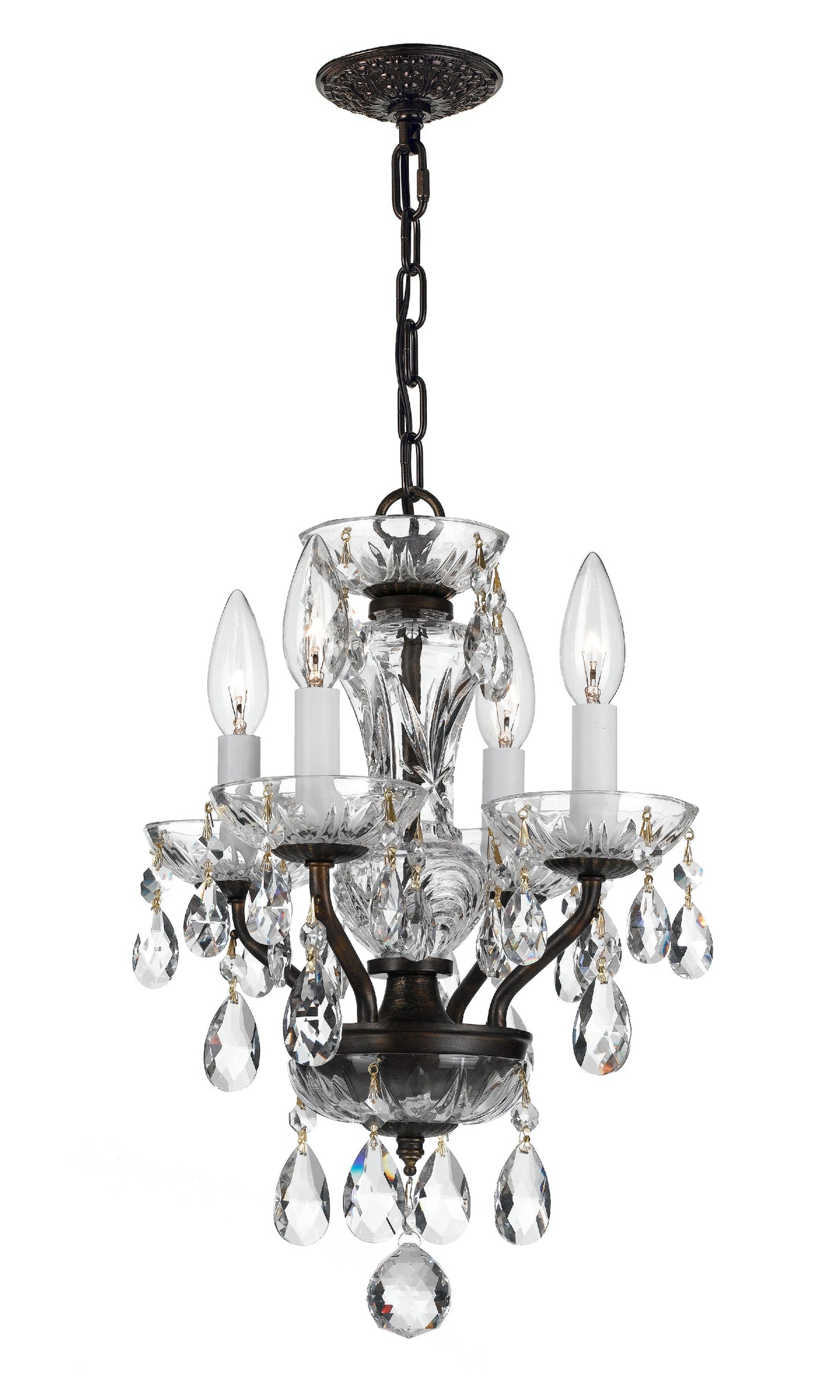 Traditional Crystal 4 Light Hand Cut Crystal English Bronze Mini Chandelier 5534-EB-CL-MWP