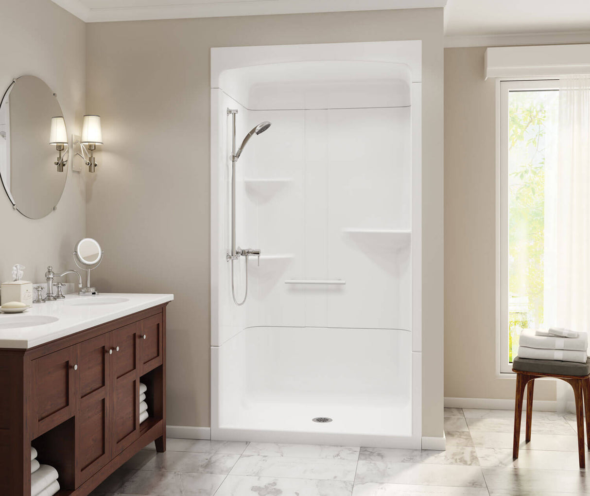 MAAX 105920-SL-000-001 Camelia SHR-4834 Acrylic Alcove Center Drain Three-Piece Shower in White