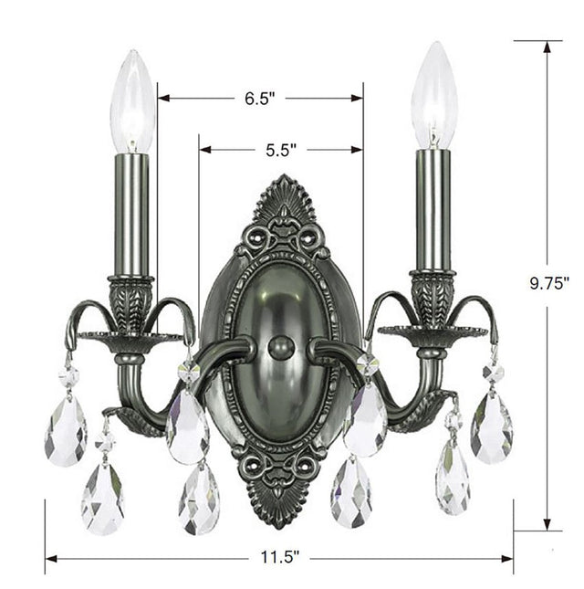 Dawson 2 Light Hand Cut Crystal Pewter Sconce 5562-PW-CL-MWP