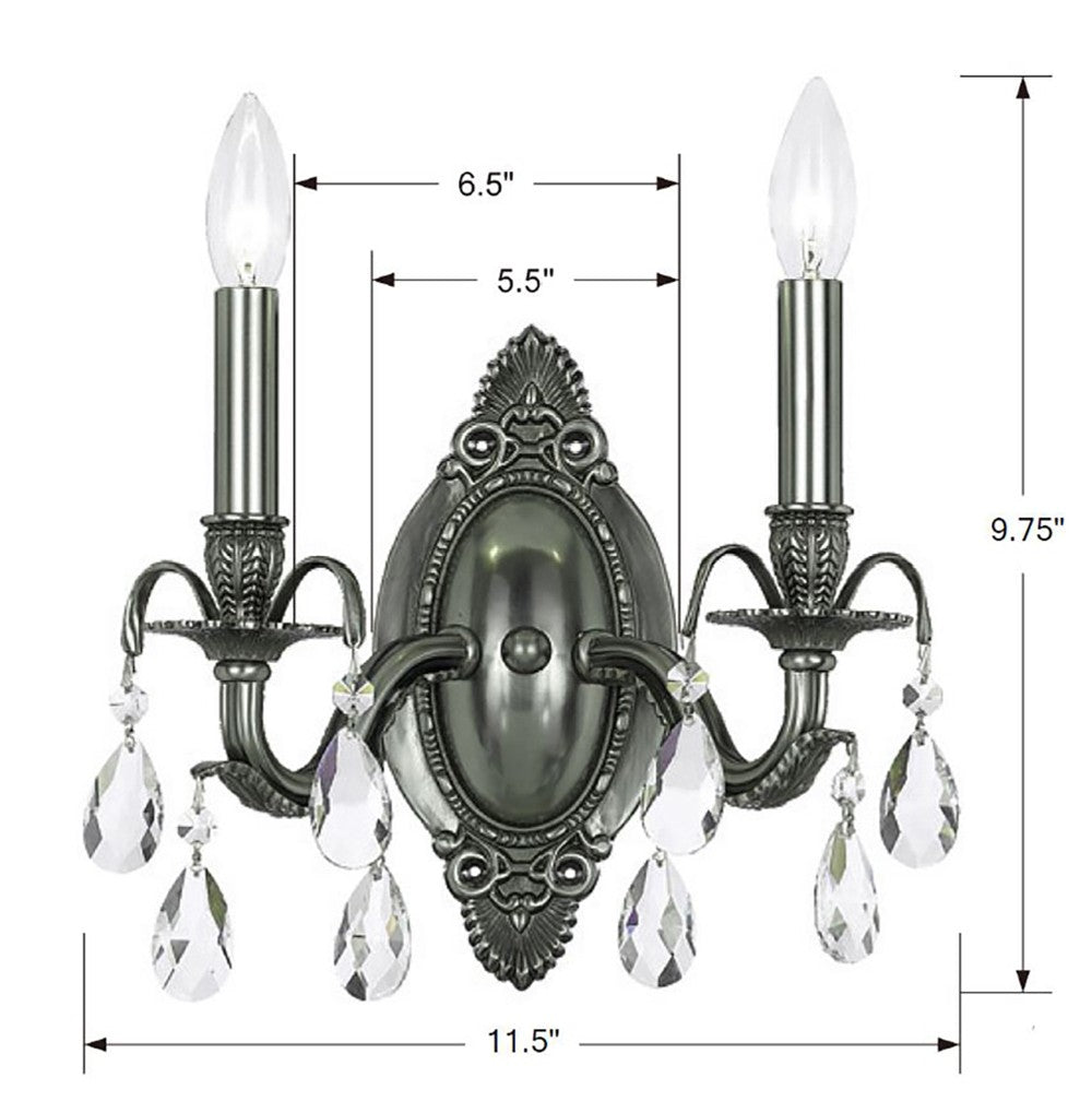 Dawson 2 Light Hand Cut Crystal Pewter Sconce 5562-PW-CL-MWP