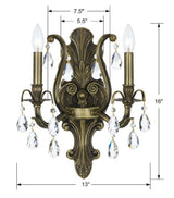 Dawson 2 Light Hand Cut Crystal Antique Brass Sconce 5563-AB-CL-MWP