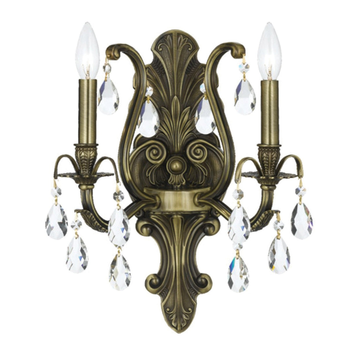 Dawson 2 Light Swarovski Strass Crystal Antique Brass Sconce 5563-AB-CL-S