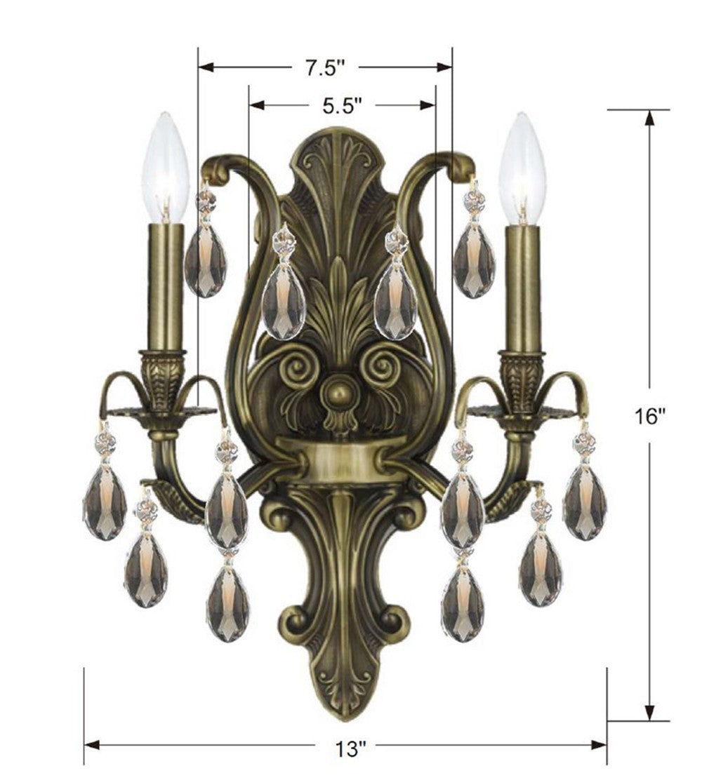 Dawson 2 Light Hand Cut Crystal Antique Brass Sconce 5563-AB-CL-MWP