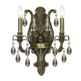 Dawson 2 Light Golden Teak Swarovski Strass Crystal Antique Brass Sconce 5563-AB-GT-S