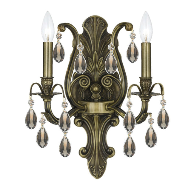 Dawson 2 Light Golden Teak Swarovski Strass Crystal Antique Brass Sconce 5563-AB-GT-S