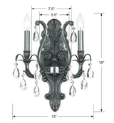 Dawson 2 Light Hand Cut Crystal Antique Brass Sconce 5563-AB-CL-MWP