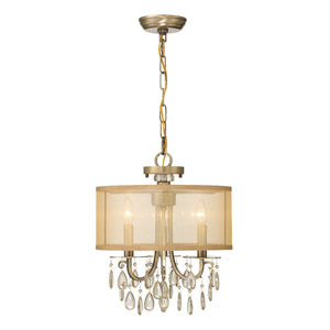 Hampton 3 Light Antique Brass Etruscan Crystal Drum Shade Mini Chandelier 5623-AB