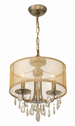 Hampton 3 Light Antique Brass Etruscan Crystal Drum Shade Mini Chandelier 5623-AB