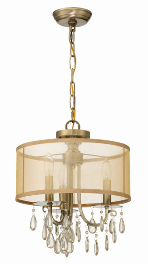 Hampton 3 Light Antique Brass Etruscan Crystal Drum Shade Mini Chandelier 5623-AB