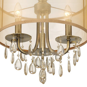 Hampton 3 Light Antique Brass Etruscan Crystal Drum Shade Mini Chandelier 5623-AB