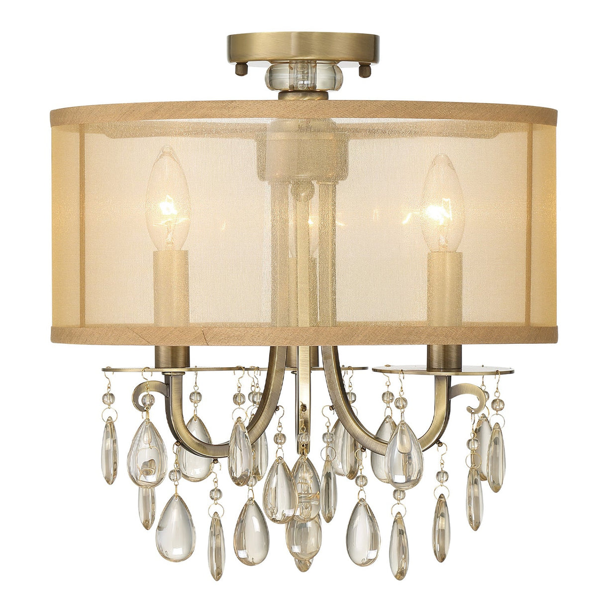 Hampton 3 Light Antique Brass Etruscan Crystal Drum Shade Semi Flush Mount 5623-AB_CEILING