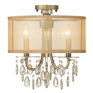 Hampton 3 Light Antique Brass Etruscan Crystal Drum Shade Semi Flush Mount 5623-AB_CEILING