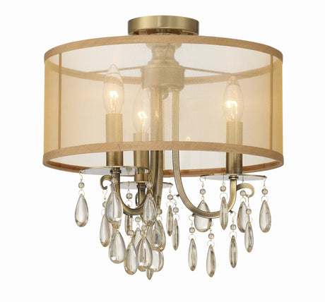 Hampton 3 Light Antique Brass Etruscan Crystal Drum Shade Semi Flush Mount 5623-AB_CEILING