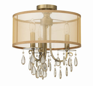 Hampton 3 Light Antique Brass Etruscan Crystal Drum Shade Semi Flush Mount 5623-AB_CEILING