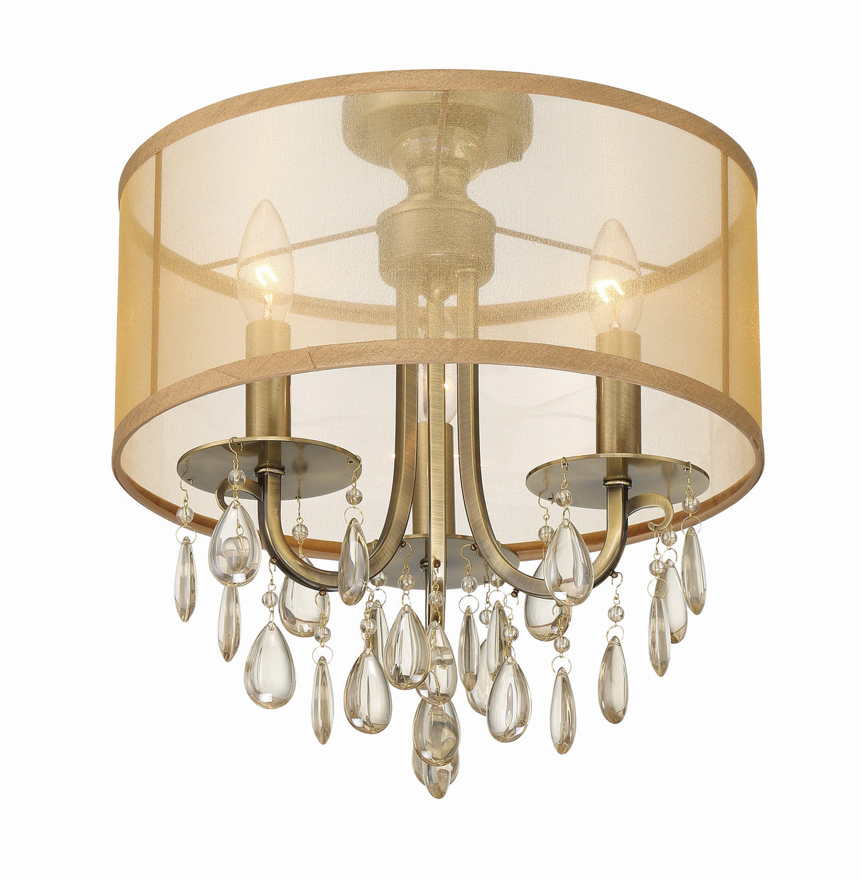 Hampton 3 Light Antique Brass Etruscan Crystal Drum Shade Semi Flush Mount 5623-AB_CEILING