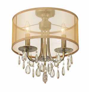 Hampton 3 Light Antique Brass Etruscan Crystal Drum Shade Semi Flush Mount 5623-AB_CEILING