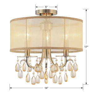 Hampton 3 Light Antique Brass Etruscan Crystal Drum Shade Mini Chandelier 5623-AB