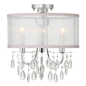 Hampton 3 Light Antique Brass Etruscan Crystal Drum Shade Semi Flush Mount 5623-AB_CEILING