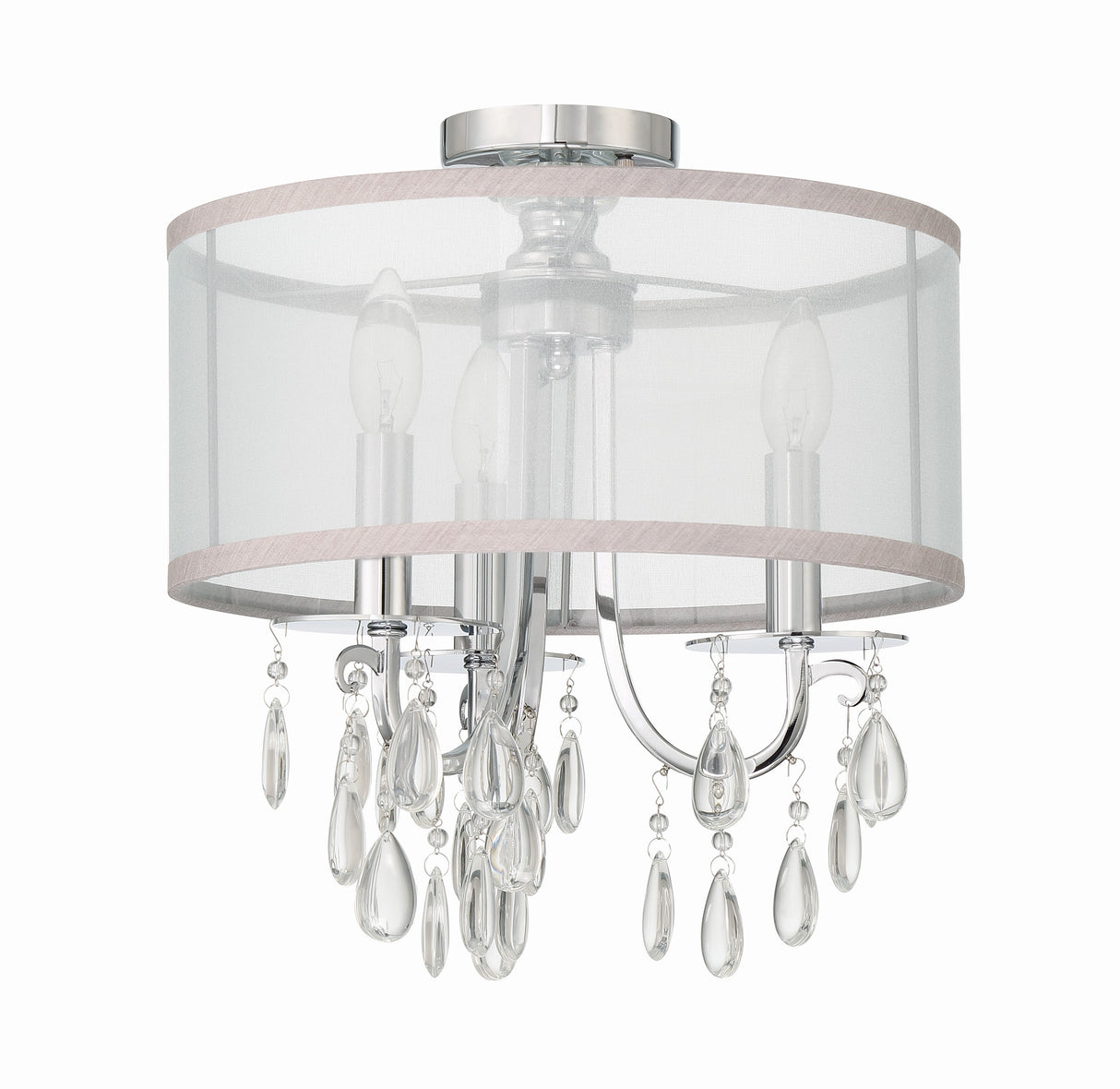 Hampton 3 Light Antique Brass Etruscan Crystal Drum Shade Semi Flush Mount 5623-AB_CEILING