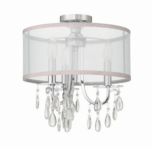 Hampton 3 Light Antique Brass Etruscan Crystal Drum Shade Semi Flush Mount 5623-AB_CEILING