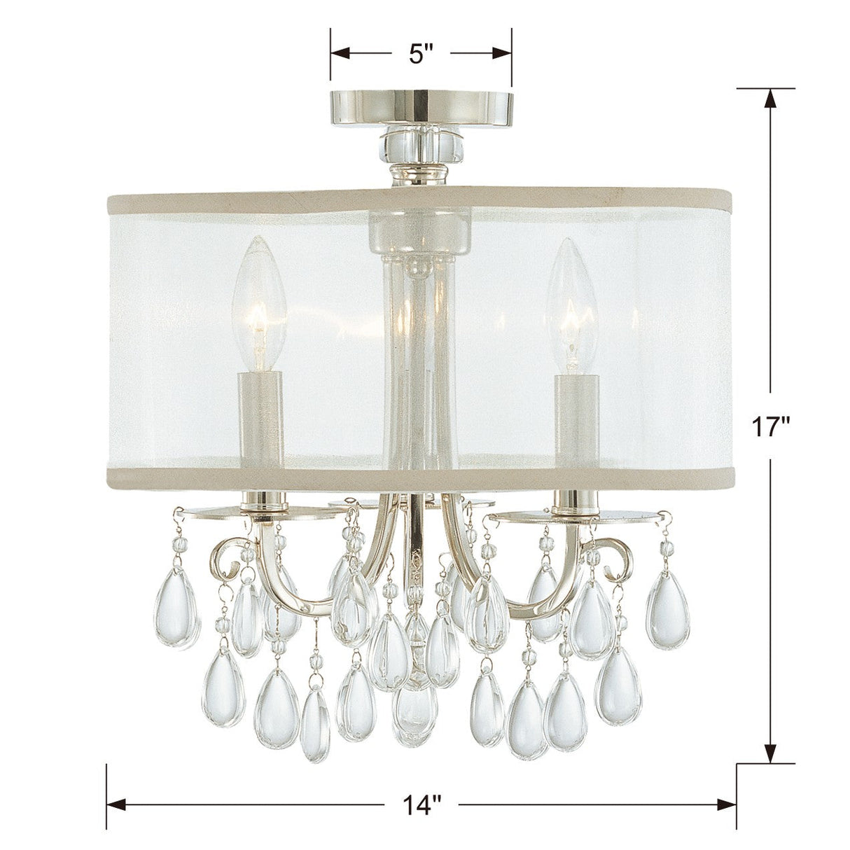 Hampton 3 Light Antique Brass Etruscan Crystal Drum Shade Semi Flush Mount 5623-AB_CEILING
