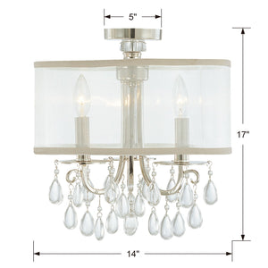 Hampton 3 Light Antique Brass Etruscan Crystal Drum Shade Semi Flush Mount 5623-AB_CEILING