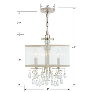 Hampton 3 Light Antique Brass Etruscan Crystal Drum Shade Mini Chandelier 5623-AB