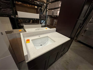 60” Bathroom Vanity Set with 42” Base and 18" Linen Tower – Espresso Shaker with Quartz Top