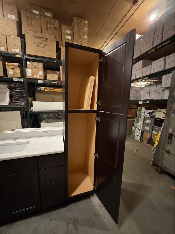 60” Bathroom Vanity Set with 42” Base and 18" Linen Tower – Espresso Shaker with Quartz Top