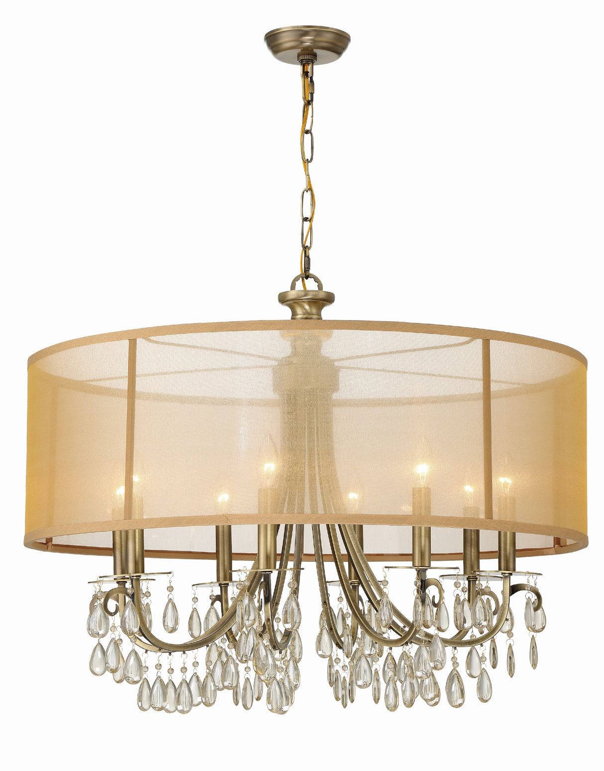 Hampton 8 Light Drum Shade Antique Brass Chandelier 5628-AB